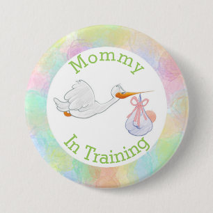 Pastel Mummy In Training Stork with Baby Shower 7.5 Cm Round Badge