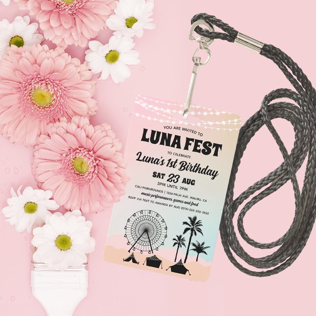 Pastel Music Festival Birthday Invitation Lanyard ID Badge (Creator Uploaded)