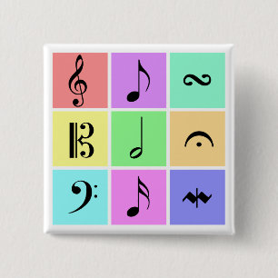 pastel music symbols 15 cm square badge