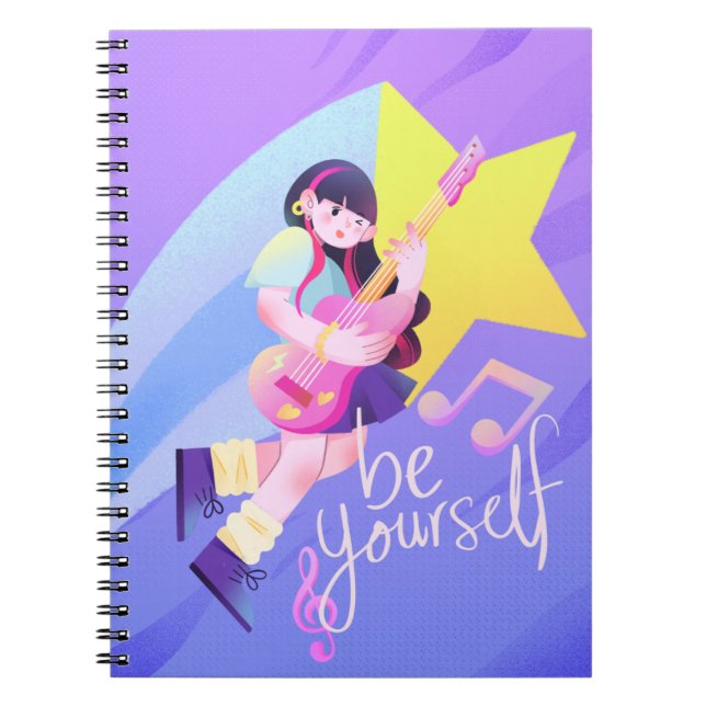 Pastel Music-Themed Cover with Star & Cute Girl  Notebook (Front)