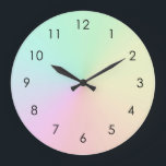 Pastel Muted Gradient Ombre Rainbow  Large Clock<br><div class="desc">Beautiful digital watercolor pink purple peach yellow blue muted gradient ombre design. Simple,  calm,  relaxing and glam,  boho,  chic modern yoga mat. Gradient gift. Personalised Gradient gifts. Personalised Gradient yoga gifts Design is available on different yoga products,  see in the collection.</div>