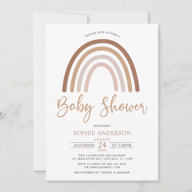 Pastel Muted Tones Boho Rainbow Baby Shower Invitation (Front)
