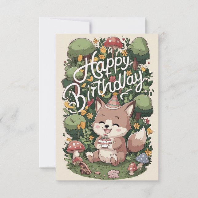 Pastel Mystical Wolf Digital Birthday Card (Front)