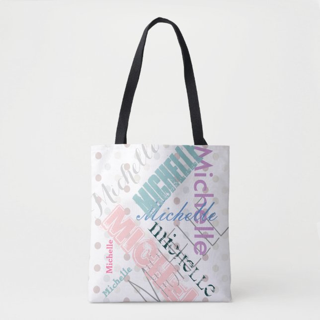 Pastel Name Polka Dot Tote Bag (Front)