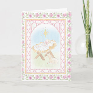 Pastel Nativity Baby Jesus in a Manger Card