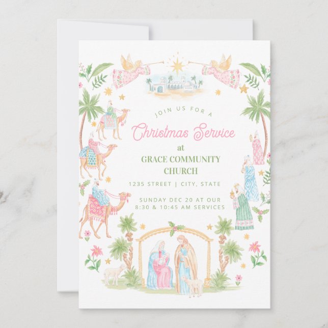 Pastel Nativity Christmas Service | Church Invitation (Front)