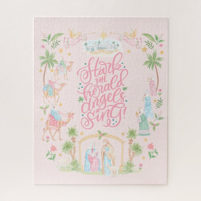 Pastel Nativity Folded Christmas Card Jigsaw Puzzle (Vertical)