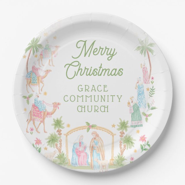 Pastel Nativity Frame Paper Plate (Front)