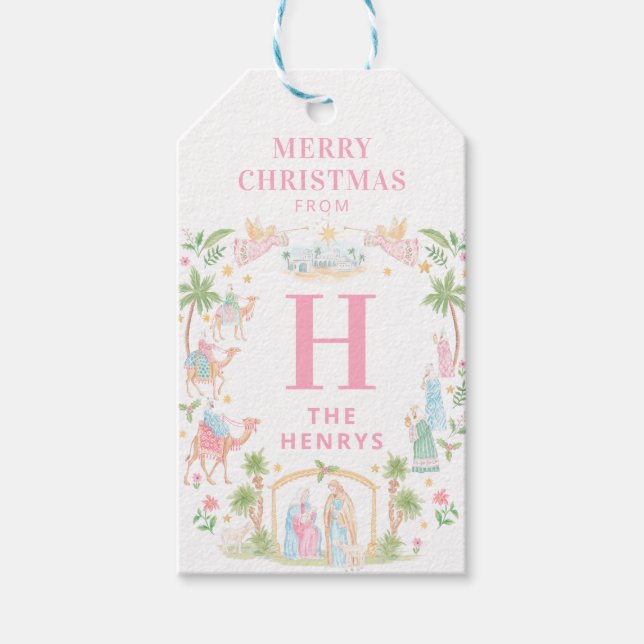 Pastel Nativity Monogram Gift Tags (Front)