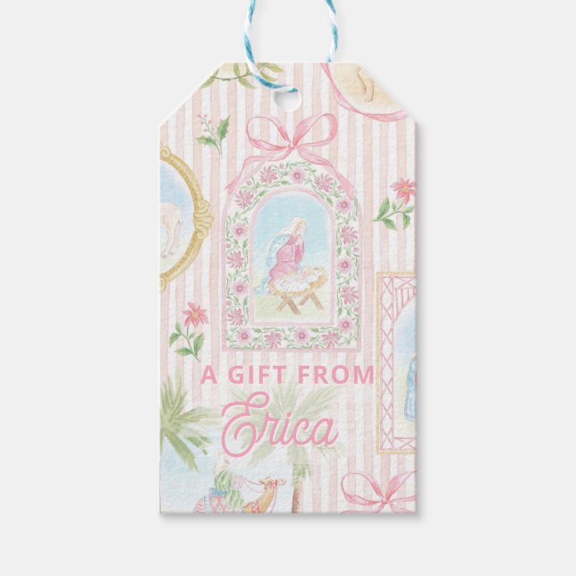 Pastel Nativity | Scenes Striped Gift Tags (Front)