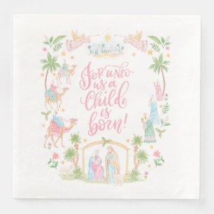 Pastel Nativity   Unto Us a Child is Born Napkin