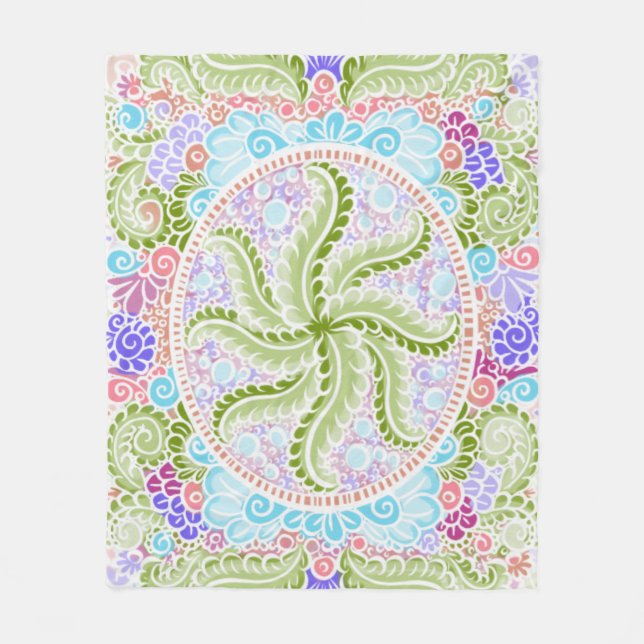 Pastel Nature Mandala Art Fleece Blanket (Front)