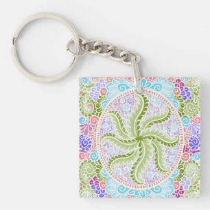 Pastel Nature Mandala Art Key Ring