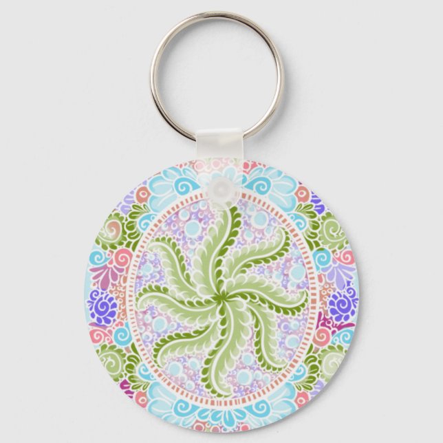 Pastel Nature Mandala Art Key Ring (Front)