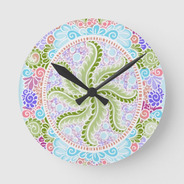 Pastel Nature Mandala Art Round Clock (Front)