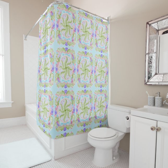 Pastel Nature Mandala Art Shower Curtain (In Situ)
