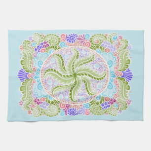Pastel Nature Mandala Art Tea Towel