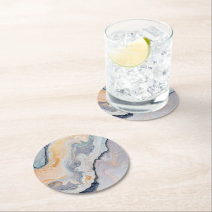 Pastel Nature Marble Pattern Round Paper Coaster