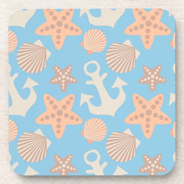 Pastel Nautical Pattern Coaster (Front)