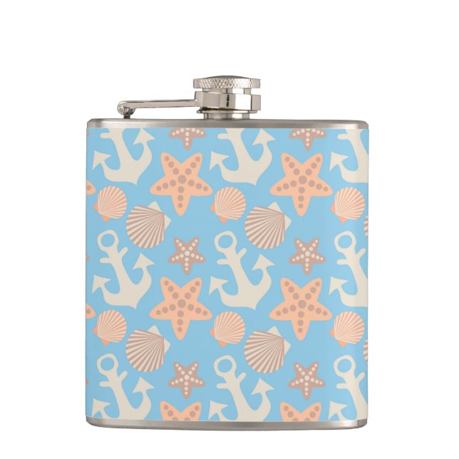 Pastel Nautical Pattern Hip Flask (Front)