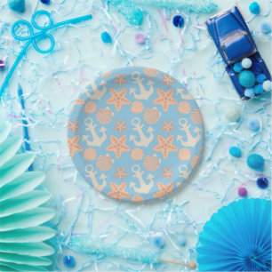 Pastel Nautical Pattern Paper Plate