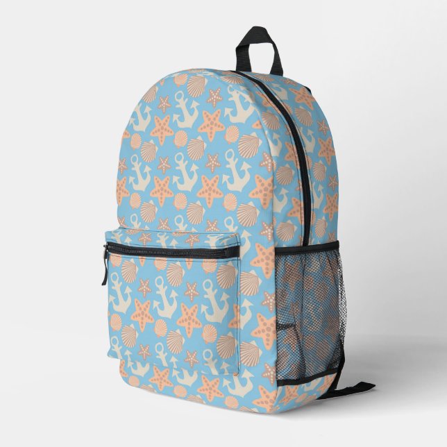 Pastel Nautical Pattern Printed Backpack (Back Corner Right)