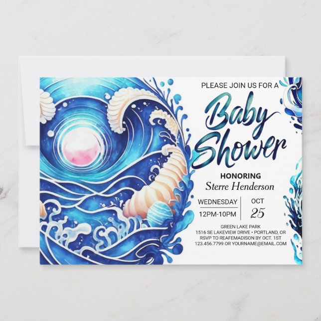 Pastel Nautical Waves Baby Shower Invitation (Front)