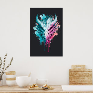 Pastel Neon Dragon Splatter Poster