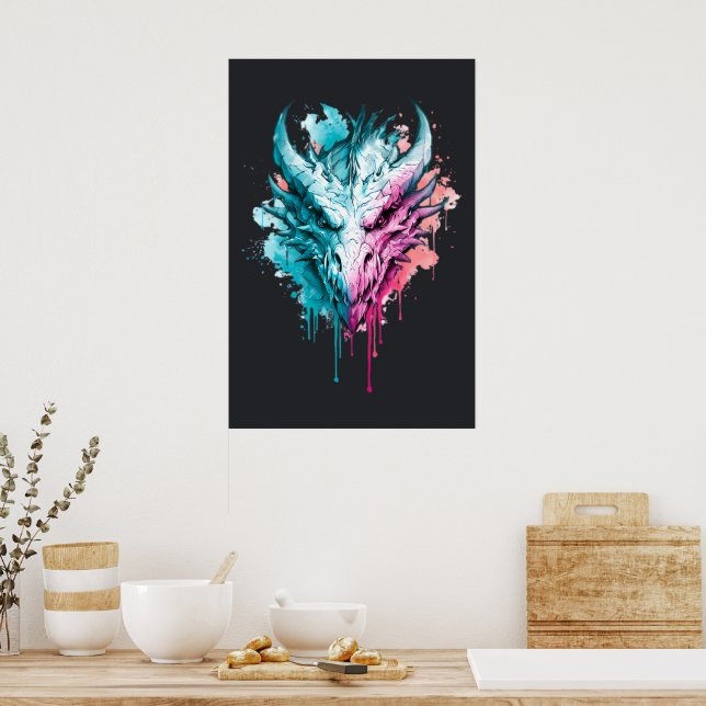 Pastel Neon Dragon Splatter Poster (Kitchen)