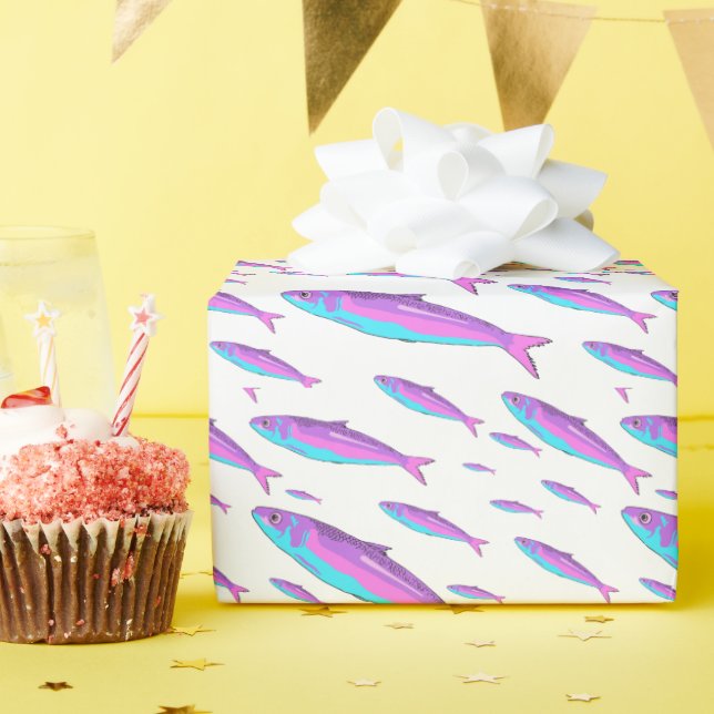 Pastel Neon Sardines Wrapping Paper (Birthday Party)