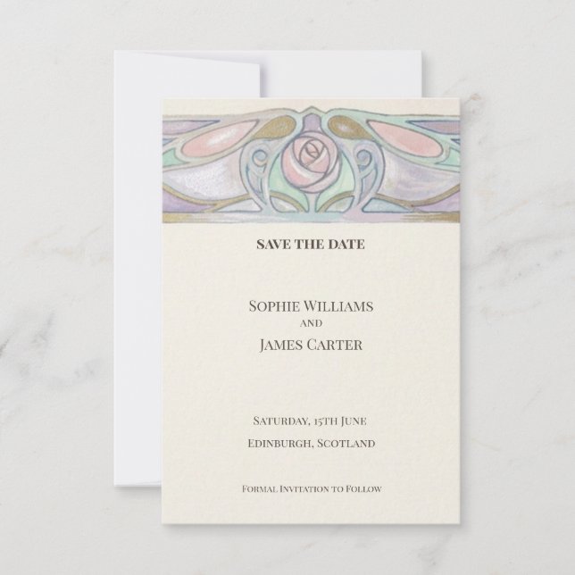 Pastel Nouveau Floral Save The Date Card (Front)