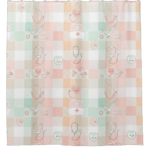 Pastel Nurse Life Chequered Pattern Shower Curtain