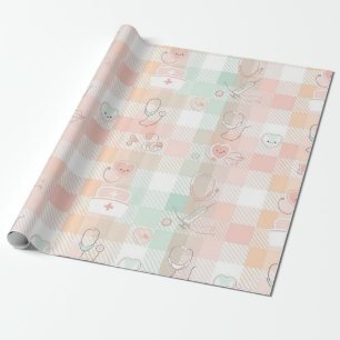 Pastel Nurse Life Chequered Pattern Wrapping Paper