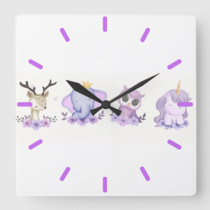 Pastel Nursery Animals Square Wall Clock