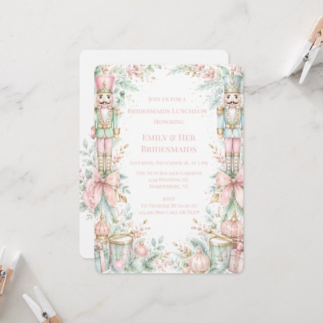 Pastel Nutcracker Christmas Bridesmaids Luncheon Invitation (Front/Back In Situ)