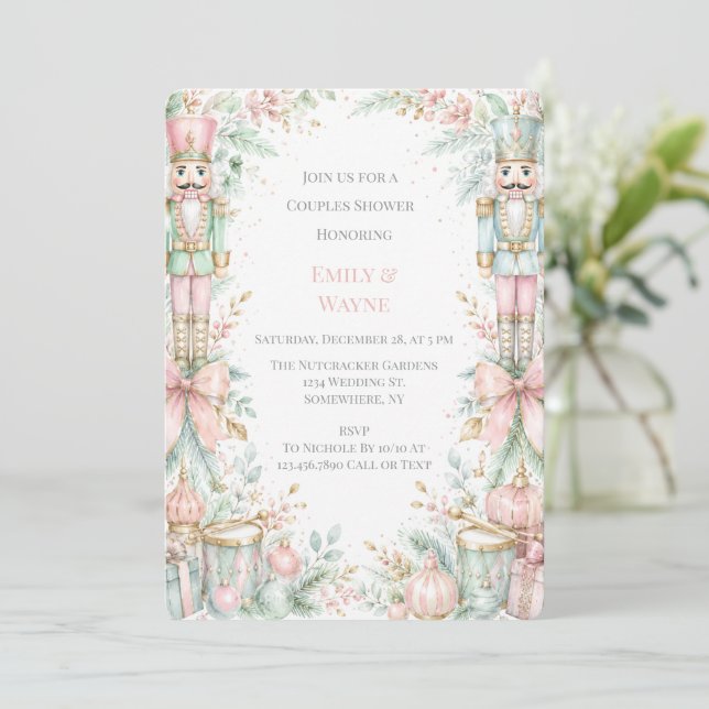 Pastel Nutcracker Christmas Couples Shower Invitation (Standing Front)