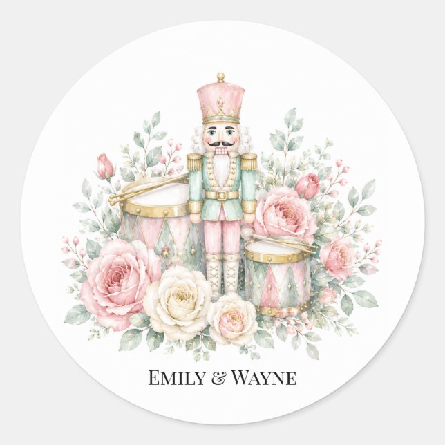 Pastel Nutcracker Christmas Wedding Classic Round Sticker (Front)