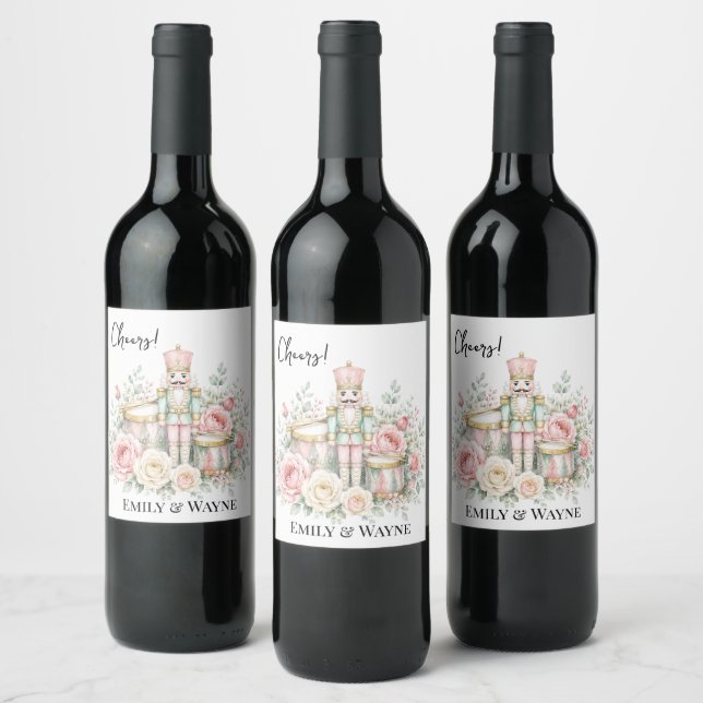 Pastel Nutcracker Christmas Wedding Wine Label (Bottles)