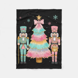Pastel Nutcracker Soldier Pink Bow Christmas Tree Fleece Blanket