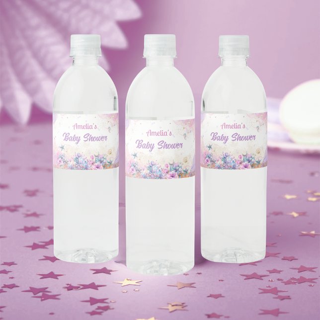 Pastel Ocean Mermaid Tail Girl Water Bottle Label (Creator Uploaded)