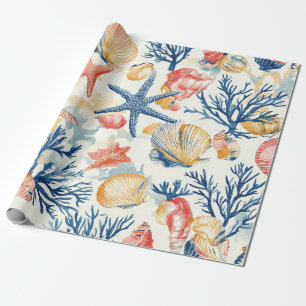 Pastel Ocean Shells with Delicate Coral Twigs Wrapping Paper