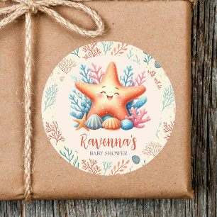 Pastel Ocean Starfish Custom Name Baby Shower Classic Round Sticker