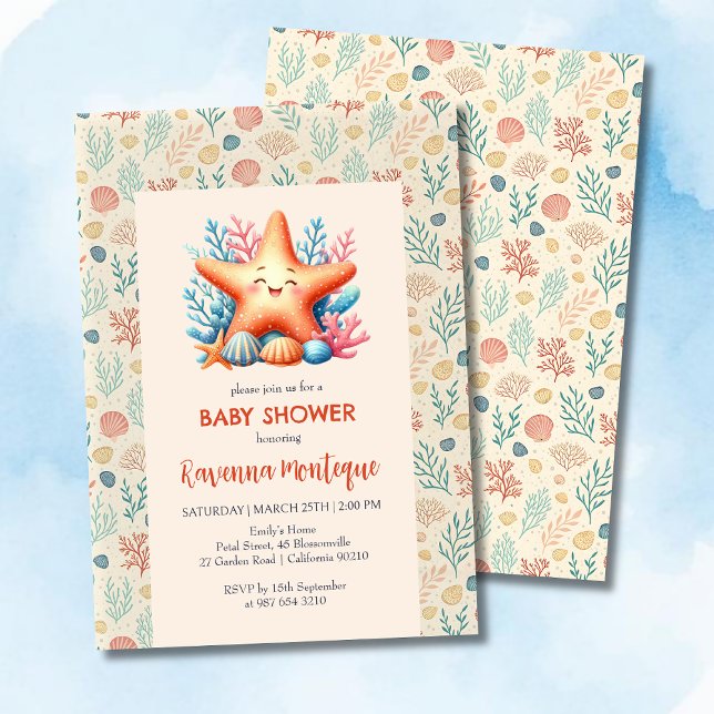 Pastel Ocean Starfish Personalized Baby Shower Invitation (Creator Uploaded)