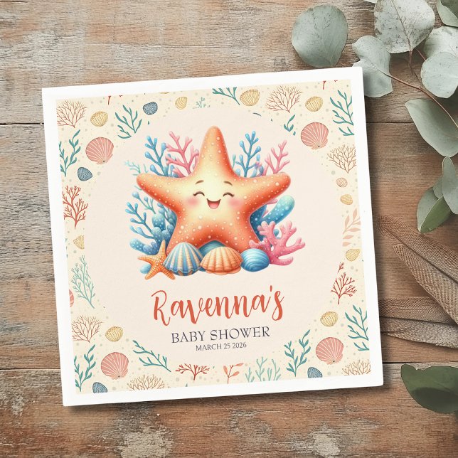 Pastel Ocean Starfish Personalized Baby Shower Napkin (Creator Uploaded)