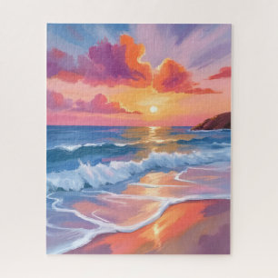 Pastel Ocean Sunset Colourful Beach Painting Jigsaw Puzzle