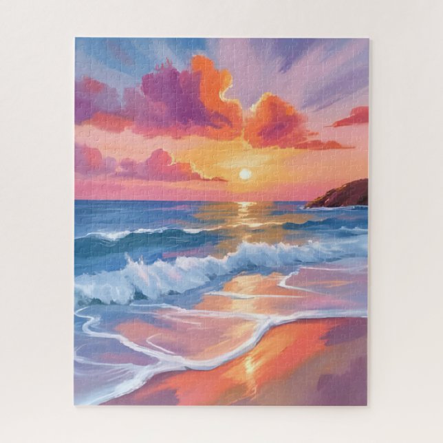 Pastel Ocean Sunset | Colourful Beach Painting  Jigsaw Puzzle (Vertical)