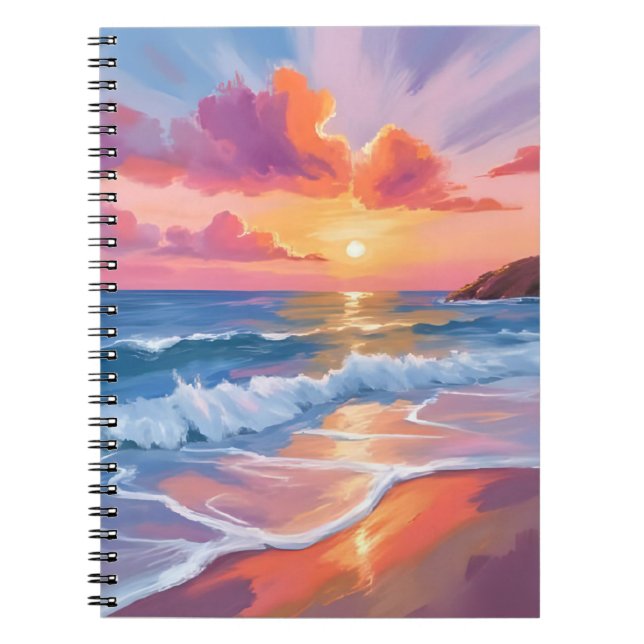 Pastel Ocean Sunset | Colourful Beach Painting  Notebook (Front)