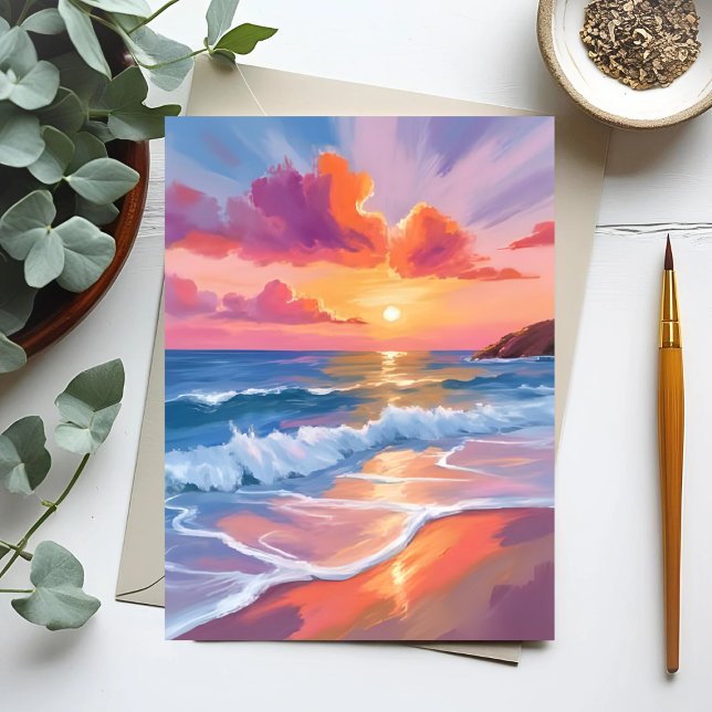 Pastel Ocean Sunset | Colourful Beach Painting  Postcard (Creator Uploaded)