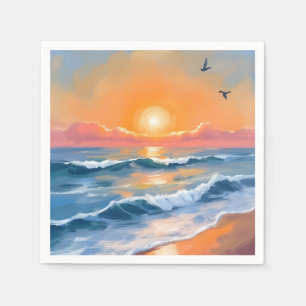 Pastel Ocean Sunset Watercolor Beach Painting Napkin