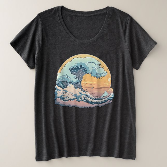 Pastel Ocean Wave Graphic T-Shirt Plus Size T-Shirt (Design Front)